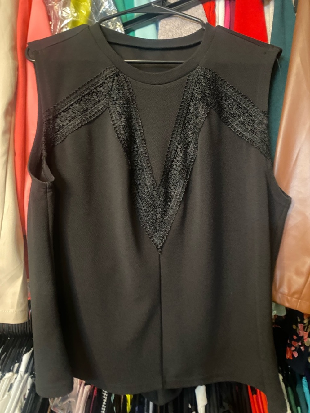SHEIN Black Sleeveless Tank with Lace V-Detail